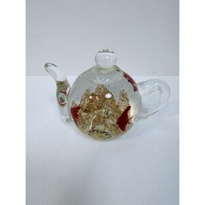 Glass Teapot Paperweight Red Angel Fish Dynasty Gallery Heirloom Collectibles
